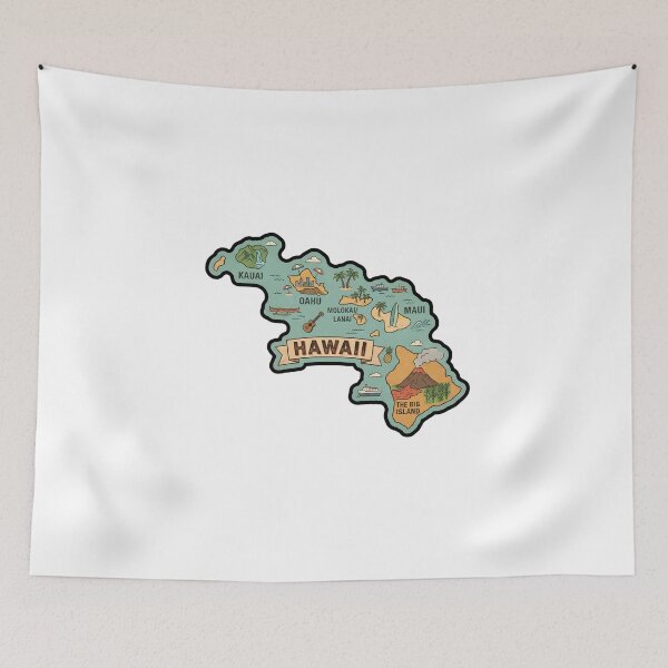Item preview, Hawaii Illustrated Map – Retro State Regions & Landmarks designed and sold by Paper Drip.