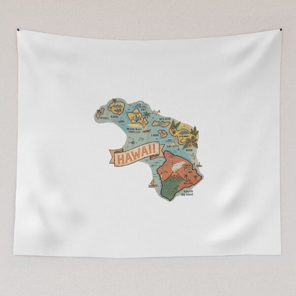 Item preview, Hawaii Illustrated Map – Retro State Regions & Landmarks designed and sold by Paper Drip.