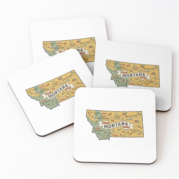 Item preview, Montana Illustrated Map – Retro State Regions & Landmarks designed and sold by Paper Drip.