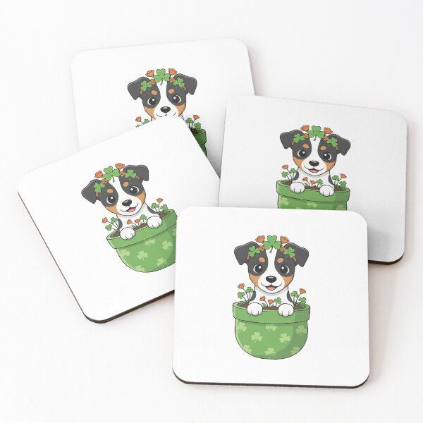 Item preview, Cute Toy Fox Terrier St. Patrick's Day Puppy in Shamrock Pot designed and sold by The Real Life Symphony.