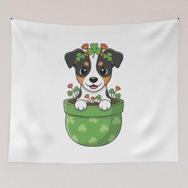 Item preview, Cute Toy Fox Terrier St. Patrick's Day Puppy in Shamrock Pot designed and sold by The Real Life Symphony.