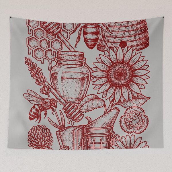 Item preview, Maroon Queen Bee - Vintage Red Ink Tattoo Flash designed and sold by DigitalGlade.