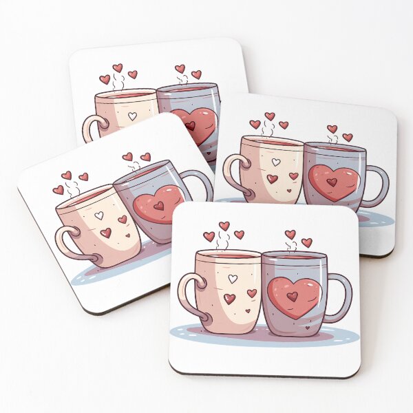 Item preview, Cozy Heart Mugs Saint Valentine's Day - Cute Kawaii Couple Cocoa Art Print designed and sold by DesignArtist.ia.