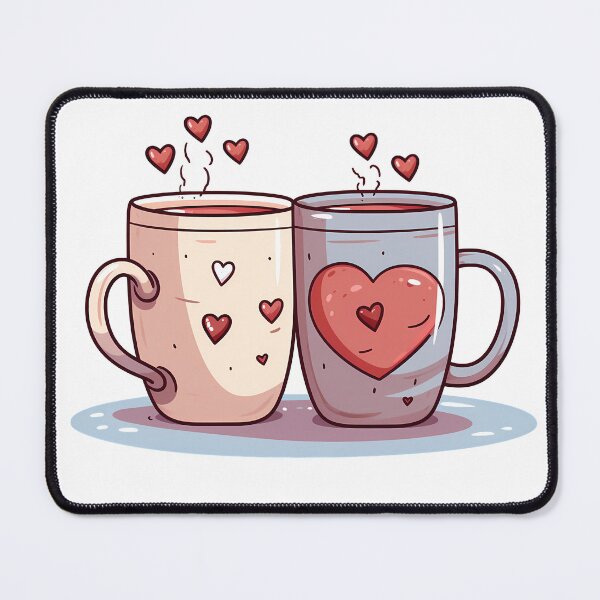 Item preview, Cozy Heart Mugs Saint Valentine's Day - Cute Kawaii Couple Cocoa Art Print designed and sold by DesignArtist.ia.
