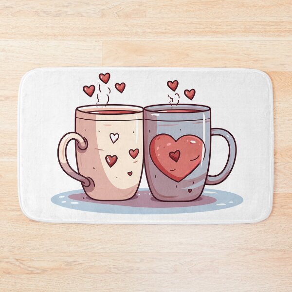 Item preview, Cozy Heart Mugs Saint Valentine's Day - Cute Kawaii Couple Cocoa Art Print designed and sold by DesignArtist.ia.