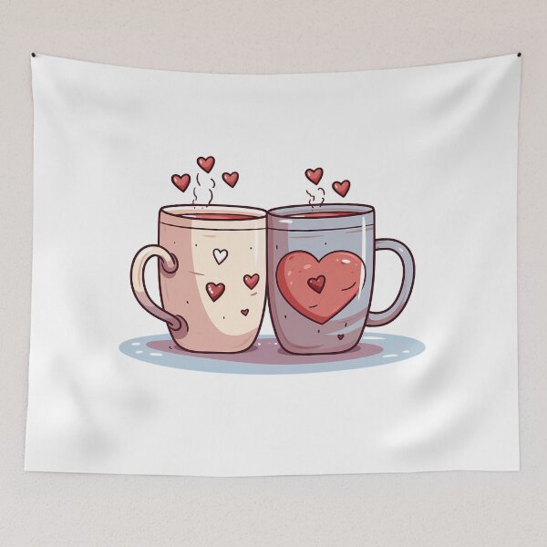 Item preview, Cozy Heart Mugs Saint Valentine's Day - Cute Kawaii Couple Cocoa Art Print designed and sold by DesignArtist.ia.