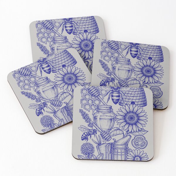 Item preview, Navy Blue Botanical Bee - Vintage Blueprint Style designed and sold by DigitalGlade.