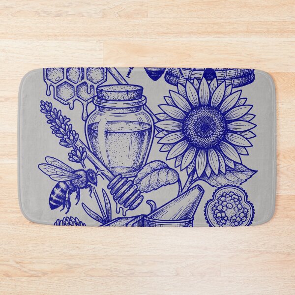 Item preview, Navy Blue Botanical Bee - Vintage Blueprint Style designed and sold by DigitalGlade.