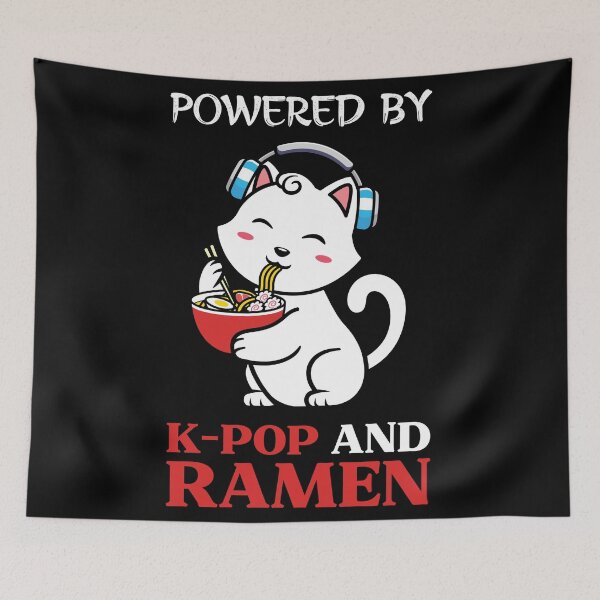 Item preview, Powered by K-Pop and Ramen Cute Headphone Wearing Cat Eating Ramen Noodles designed and sold by WigOutlet.