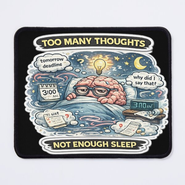 Item preview, Too Many Thoughts Not Enough Sleep Dark Anxiety Meme Sticker designed and sold by FeralMindStudio.