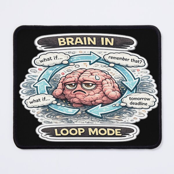 Item preview, Brain in Loop Mode Dark Overthinking Anxiety Meme Sticker designed and sold by FeralMindStudio.