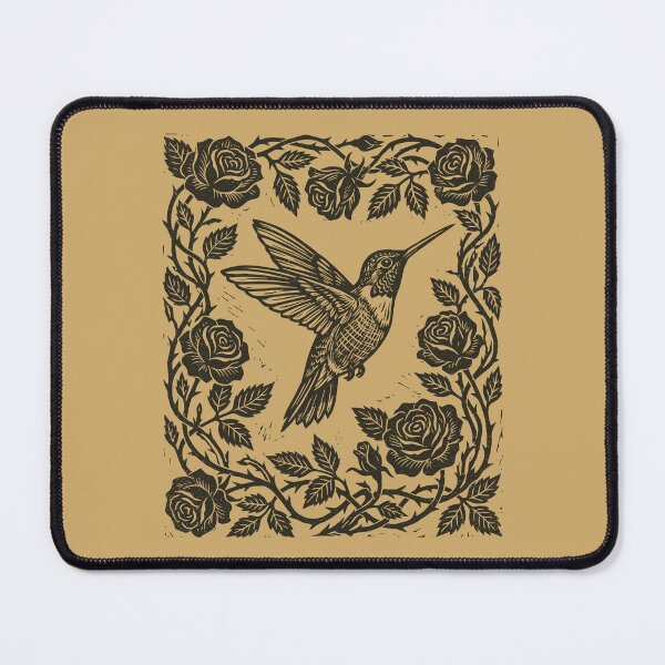 Item preview, Hummingbird Roses Lino Folklore Floral Bird designed and sold by Y-Vibes.