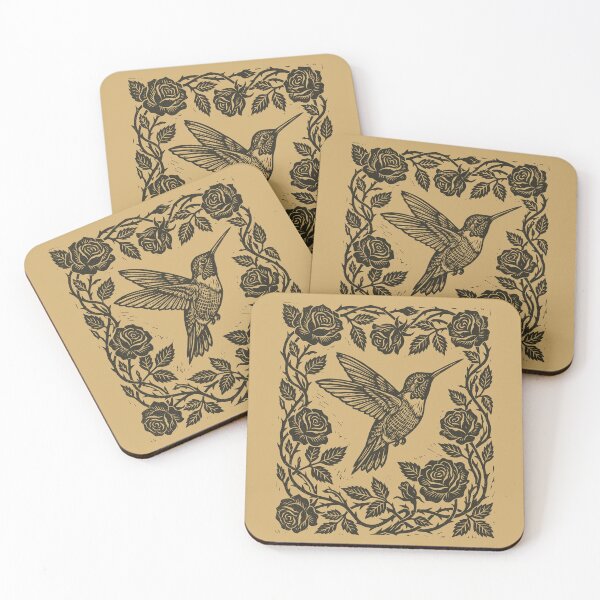 Item preview, Hummingbird Roses Lino Folklore Floral Bird      designed and sold by Y-Vibes.