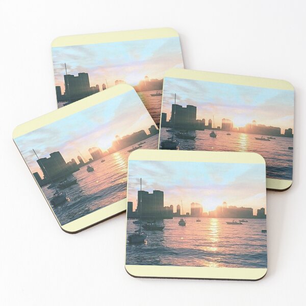 Item preview, Hudson River Sunset Boats NJ Buildings Stickers Prints Posters Wall Art Magnet Home Coffee Cup Decoration TShirt Stationary Notebook Magnet Hat Kitchen Work School Office Redbubble Shop designed and sold by Saritas Boutique Shop.