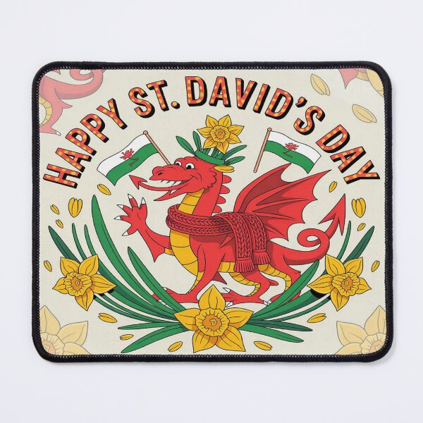 Item preview, Happy St. David's Day Welsh Red Dragon – Flags & Daffodils Celebration   designed and sold by Midnight Veil Designs.