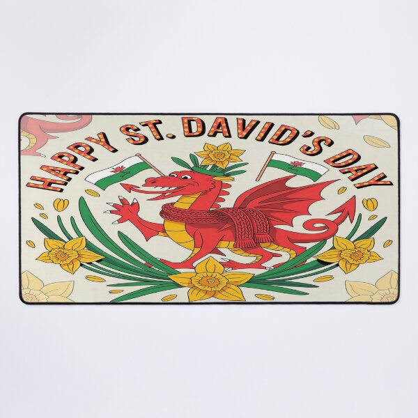Item preview, Happy St. David's Day Welsh Red Dragon – Flags & Daffodils Celebration designed and sold by Midnight Veil Designs.
