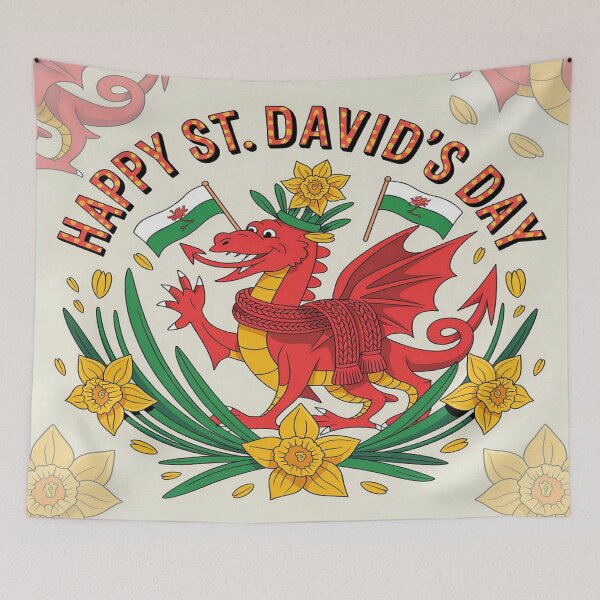 Item preview, Happy St. David's Day Welsh Red Dragon – Flags & Daffodils Celebration   designed and sold by Midnight Veil Designs.
