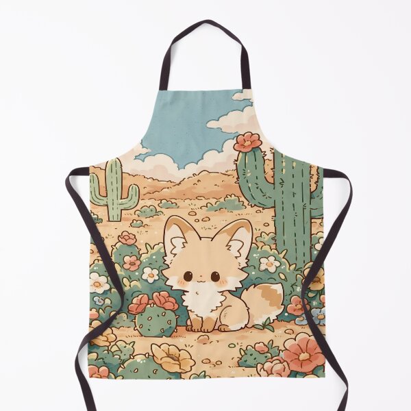 Item preview, Kawaii Fennec Fox sitting in Flowering Desert Meadow with Cacti and Wildflowers designed and sold by AshiraCreations.