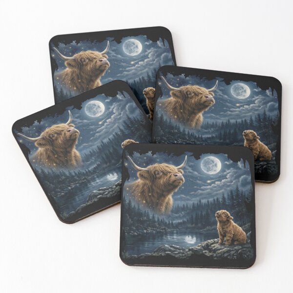 Item preview, Moon Moo - Highland Cow Calf Howling at the Moon designed and sold by Loom on the Loch.
