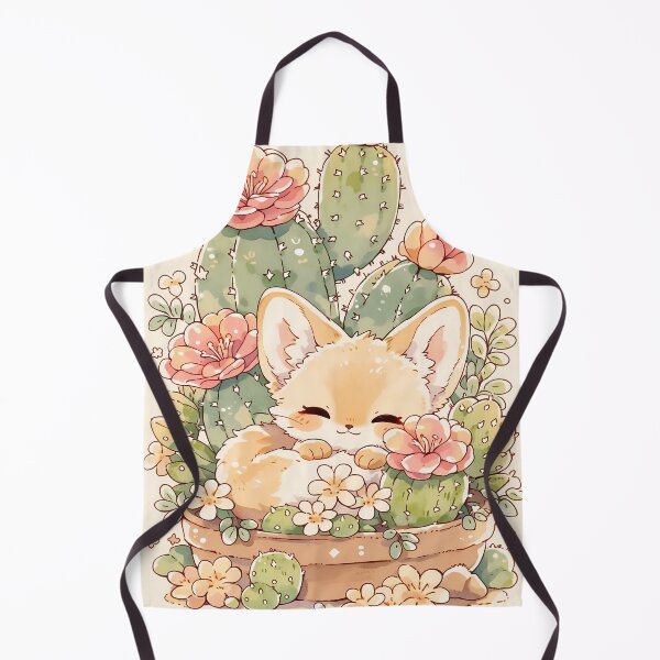 Item preview, Kawaii Fennec Fox Sleeping in Terracotta Pot with Flowering Cacti designed and sold by AshiraCreations.