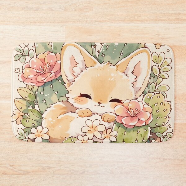 Item preview, Kawaii Fennec Fox Sleeping in Terracotta Pot with Flowering Cacti designed and sold by AshiraCreations.
