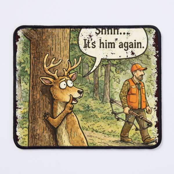 Item preview, Shhh… It’s Him Again – Funny Deer Hunting Cartoon designed and sold by purrtees.