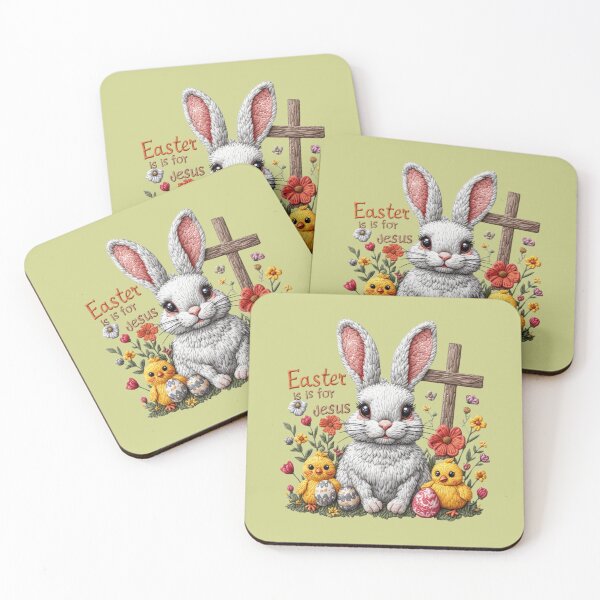 Item preview, Easter is for Jesus, Fuzzy Bunny Rabbit, Easter Bunny Eggs and Chicks Embroidered Cross designed and sold by Forevermore.