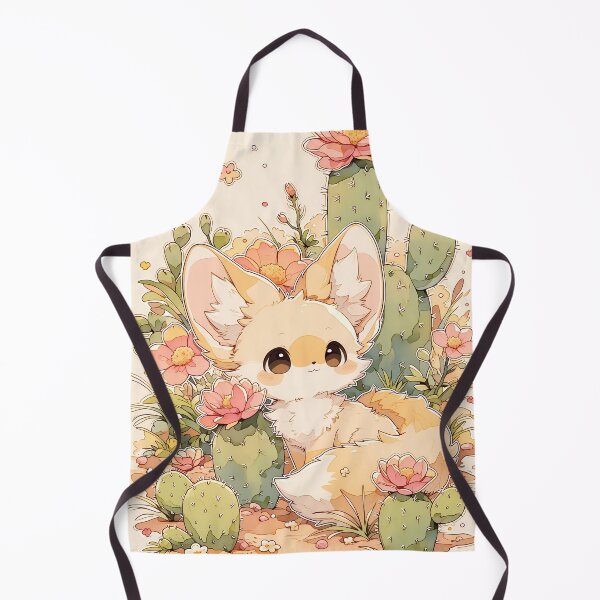 Item preview, Kawaii Fennec Fox sitting in Botanical Desert Garden with Flowering Cacti designed and sold by AshiraCreations.