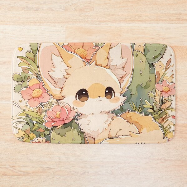 Item preview, Kawaii Fennec Fox sitting in Botanical Desert Garden with Flowering Cacti designed and sold by AshiraCreations.