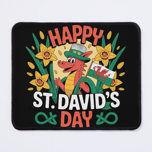 Item preview, Happy St. David's Day Cute Welsh Dragon – Daffodils & Flag Celebration designed and sold by Midnight Veil Designs.