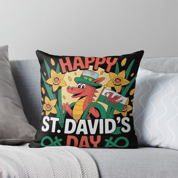 Item preview, Happy St. David's Day Cute Welsh Dragon – Daffodils & Flag Celebration   designed and sold by Midnight Veil Designs.