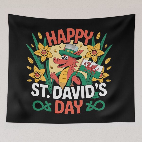 Item preview, Happy St. David's Day Cute Welsh Dragon – Daffodils & Flag Celebration   designed and sold by Midnight Veil Designs.