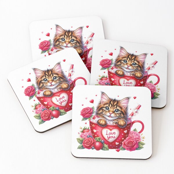 Item preview, Sweetheart Valentine Cat Mug - Cute Kitty Love Cup & Pink Heart Art designed and sold by FuzionRaptor.