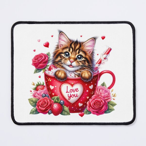 Item preview, Sweetheart Valentine Cat Mug - Cute Kitty Love Cup & Pink Heart Art designed and sold by FuzionRaptor.