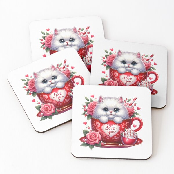Item preview, Darling Valentine Cat Mug - Cute Kitty Love Cup & Romantic Heart Art designed and sold by FuzionRaptor.