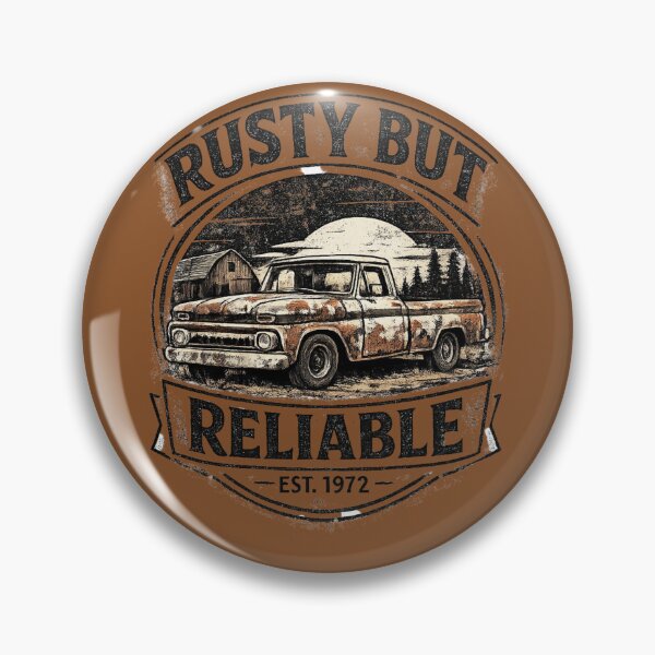 Item preview, Rusty But Reliable – Vintage Farm Truck Sunset Badge designed and sold by PrintHorizonD.