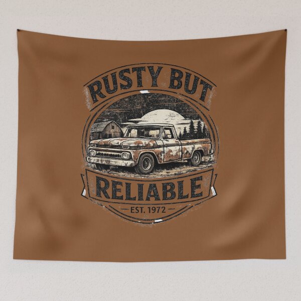 Item preview, Rusty But Reliable – Vintage Farm Truck Sunset Badge designed and sold by PrintHorizonD.