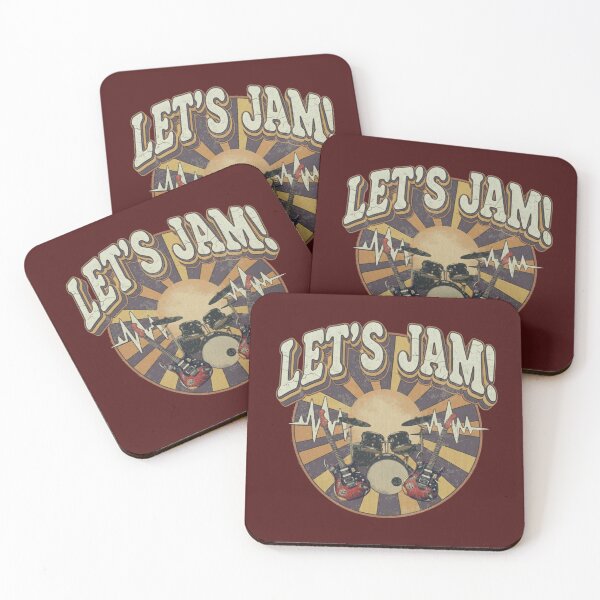 Item preview, Vintage Retro Let’s Jam Musical Instruments Graphic - Rock Band Drums and Electric Guitars T-Shirt Design designed and sold by Rhythm Thru Art .
