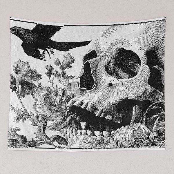 Item preview, Arte botánico vintage de calavera de cuervo designed and sold by Qim X Fantasy.