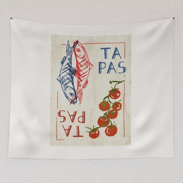 Item preview, Sardines, Tomatoes, Tapas colorful minimalist vintage food design Poster designed and sold by DanniDan.