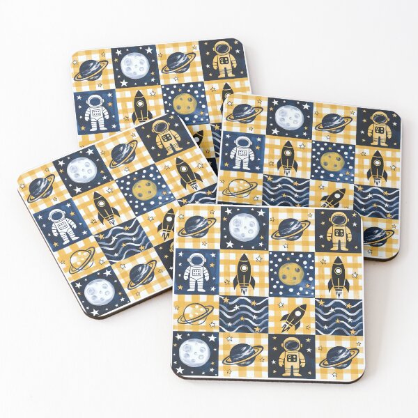Item preview, Yellow Blue Space Seamless Pattern Astronaut Rocket Nursery Patchwork Celestial Outer Space designed and sold by FRH Design ⭐⭐⭐⭐⭐.