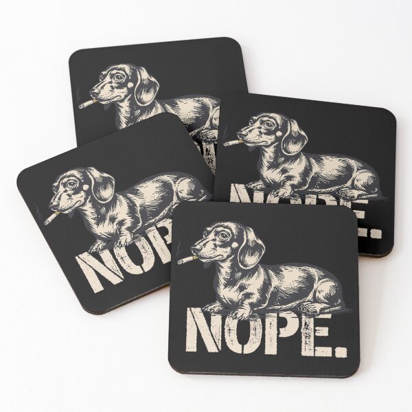 Item preview, Nope Lazy Dachshund Smoking Cigarette Funny Woodcut Meme designed and sold by TrendyTeeMode.