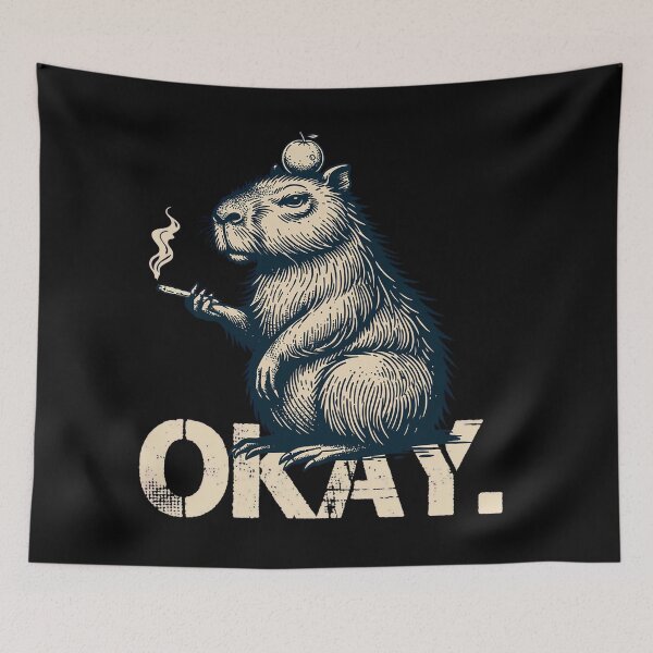 Item preview, OKAY Chill Capybara Smoking Zen Woodcut designed and sold by TrendyTeeMode.
