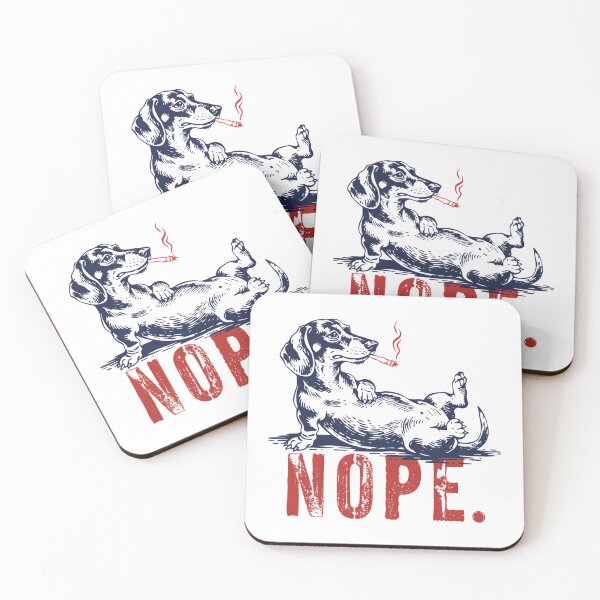 Item preview, NOPE Lazy Smoking Dachshund Vintage Woodcut Meme designed and sold by TrendyTeeMode.