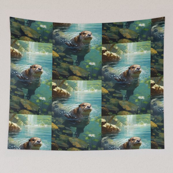Item preview, Otter in Aquatic Paradise: Waterfall and Crystal Clear Waters designed and sold by Hipatye26.