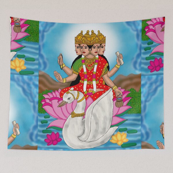 Item preview, Goddess Brahmi Drawing – Hindu Divine Knowledge and Wisdom Art designed and sold by Harshit_Digital_Arts.