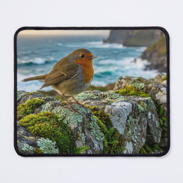 Item preview, Irish Robin Perched on Ancient Stone Fence designed and sold by Tridentulus.