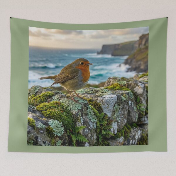 Item preview, Irish Robin Perched on Ancient Stone Fence designed and sold by Tridentulus.