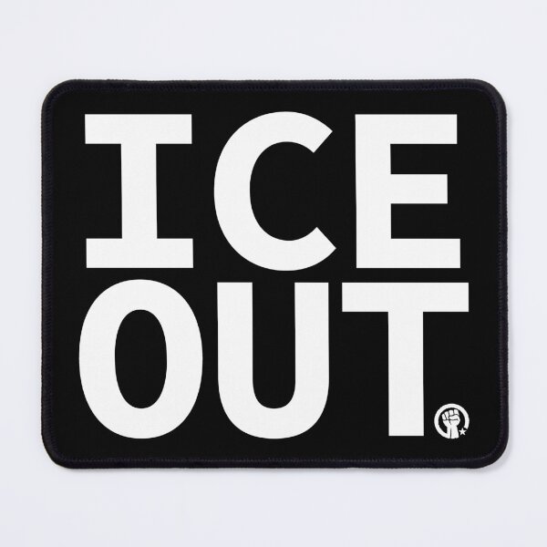 Item preview, ICE OUT with solidarity fist (white on black) designed and sold by Thelittlelord.