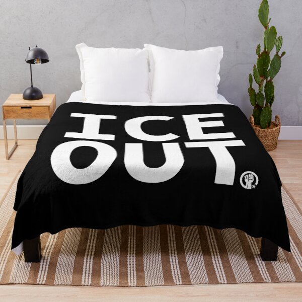 Item preview, ICE OUT with solidarity fist (white on black) designed and sold by Thelittlelord.